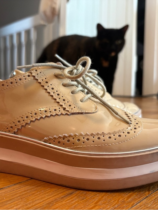 Patent Leather Brogue Oxford Lace-Up Flats in Beige - Picture 9 of 9